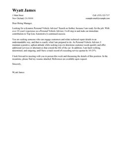 best personal vehicle advisor cover letter examples make your own cover letter
