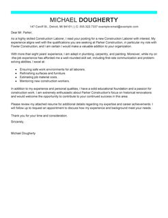 Cover letter examples for construction