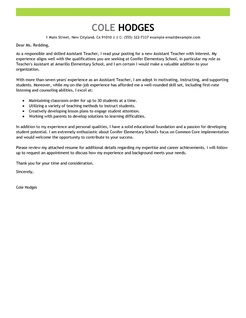 Cover letter template for teachers assistant