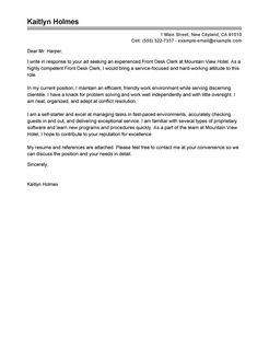 hotel front desk cover letters