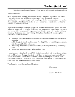 loss prevention resume cover letter samples