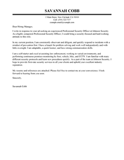 Resume cover letter for security position