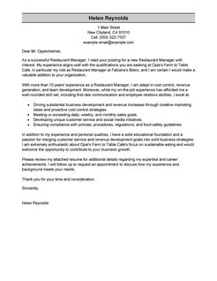 Restaurant manager cover letter templates