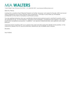 Event organizer cover letter sample