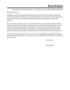 Sample Acting Cover Letter More Actor/Actress Cover Letter Examples