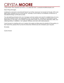 Best Lane Server Cover Letter Examples | LiveCareer