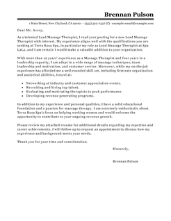 Cover letter for spa massage therapist