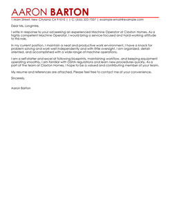 cover letter for machine operator