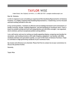 merchandise planner cover letter