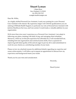 Best Personal Care Assistant Cover Letter Examples ...