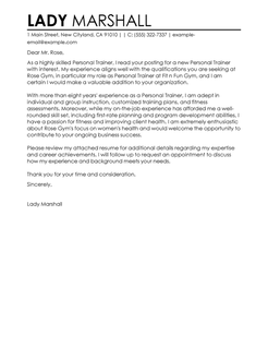 Best Personal Trainer Cover Letter Examples LiveCareer