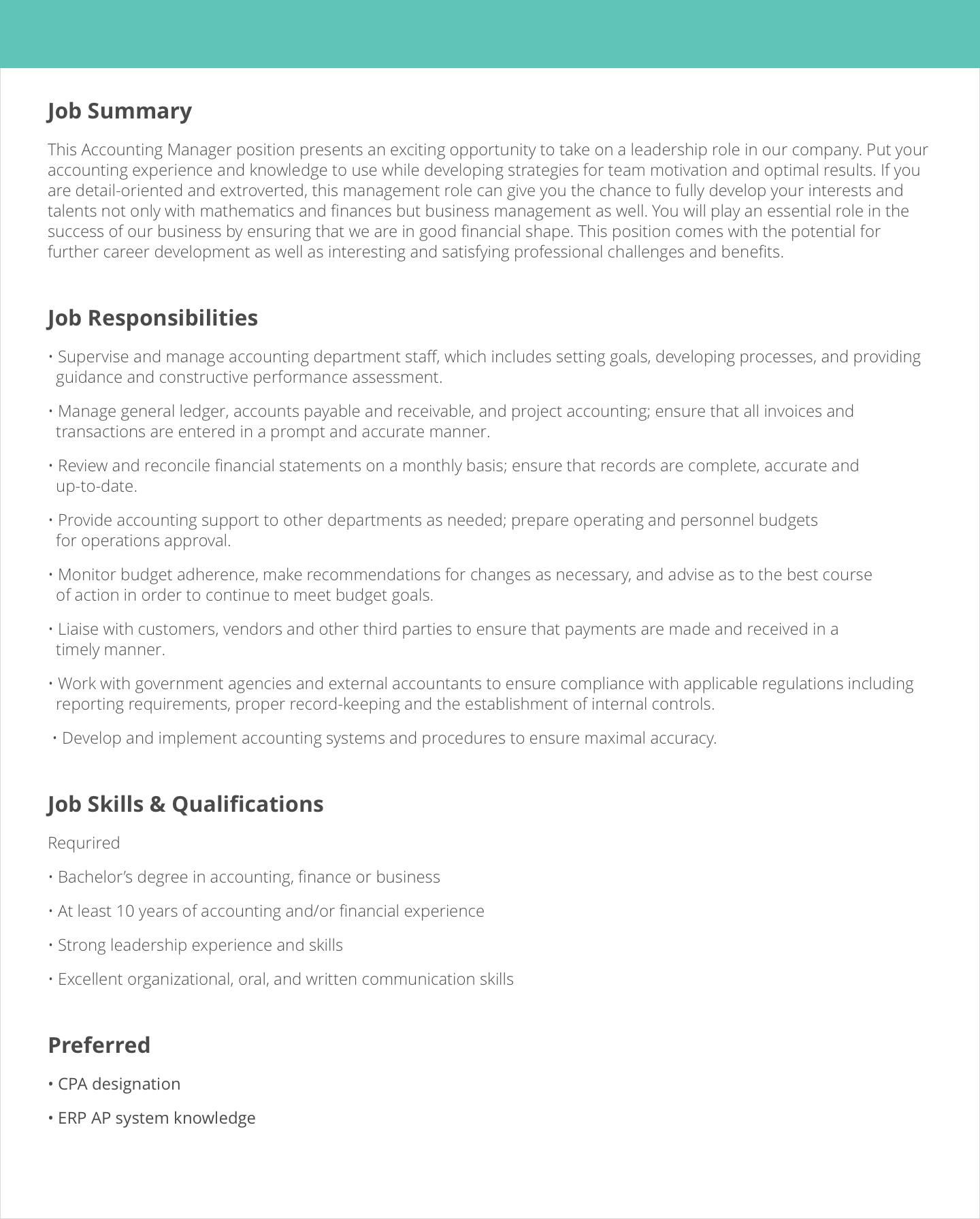 resume job description example