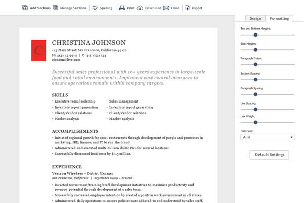 Free generator resume