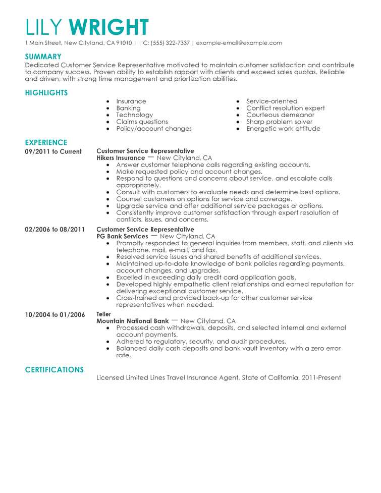 Examples of job resume