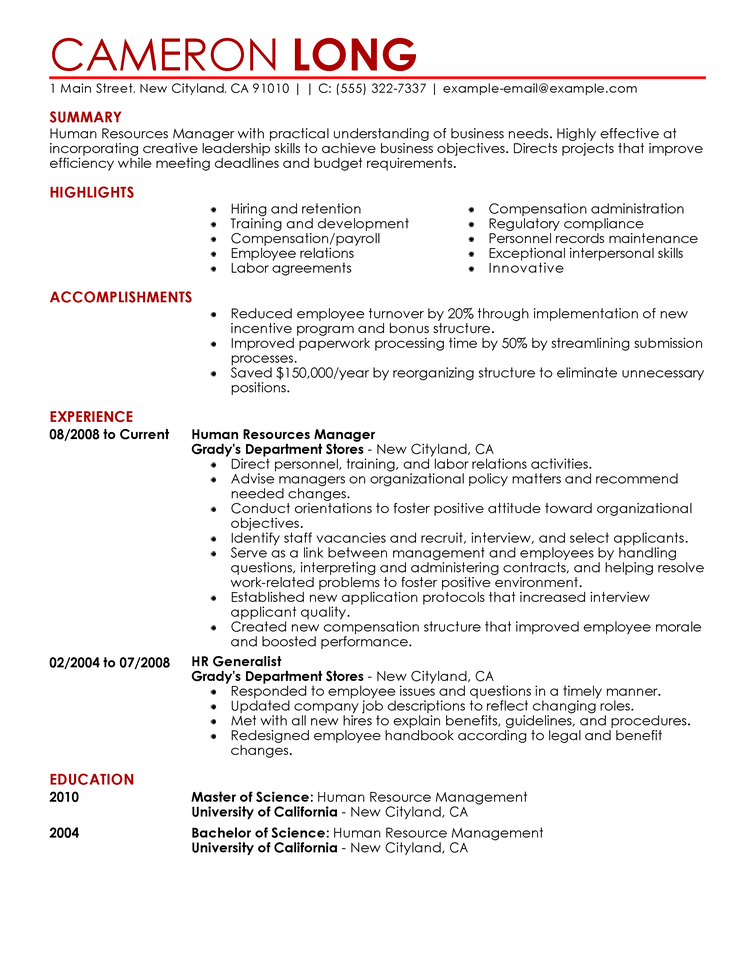 Human resource assistant resume style examples