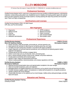 certified nursing assistant resume sample