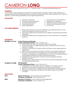 human resources manager resume examples