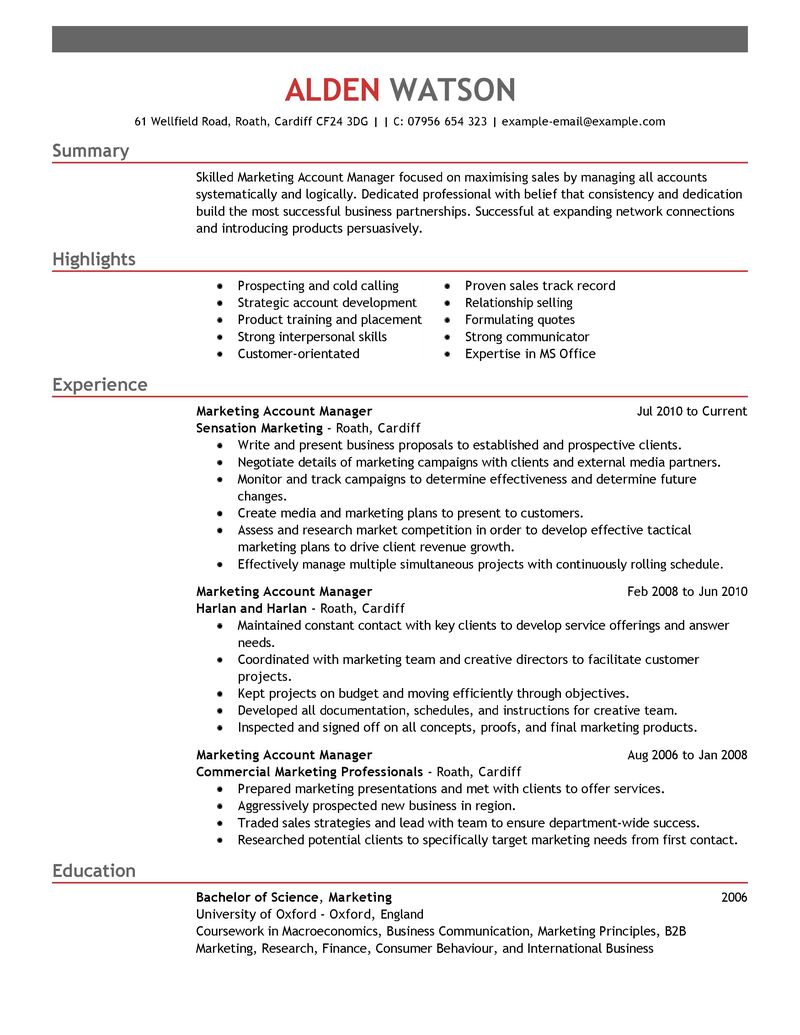 Accounts manager sample resume