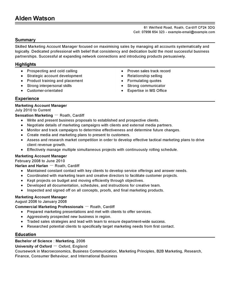 Account manager sample resume