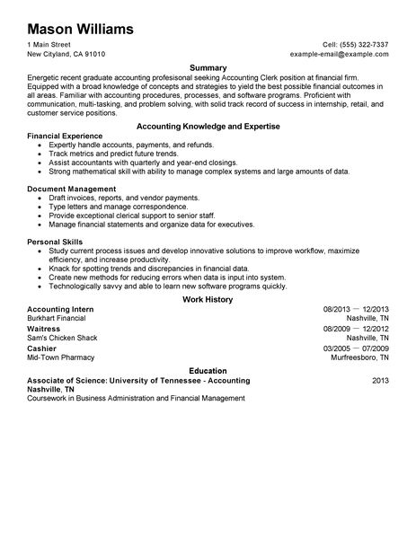 Clerk Accounting Resume Create My Resume