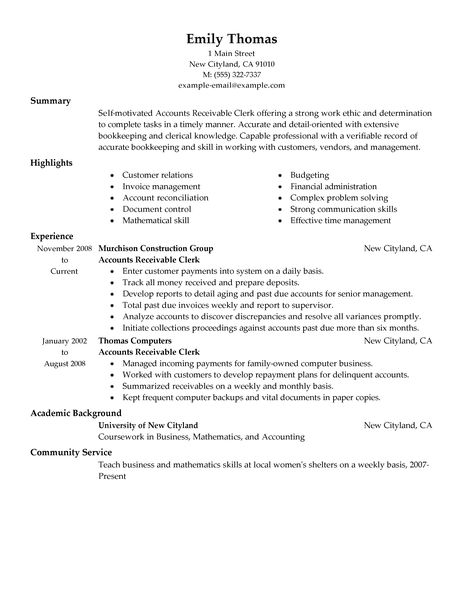 Resume examples for accounting clerk