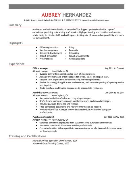 Job Resume Administrative Assistant