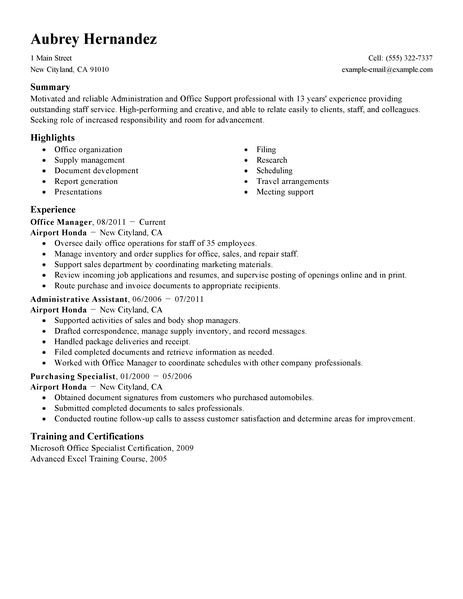 Sample resume for office assistant jobs