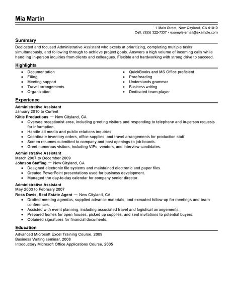 General administrative assistant resume