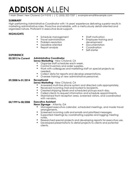 Office coordinator assistant resume sample