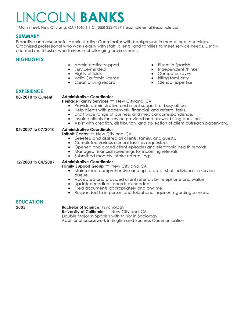 Social service resume coordinator