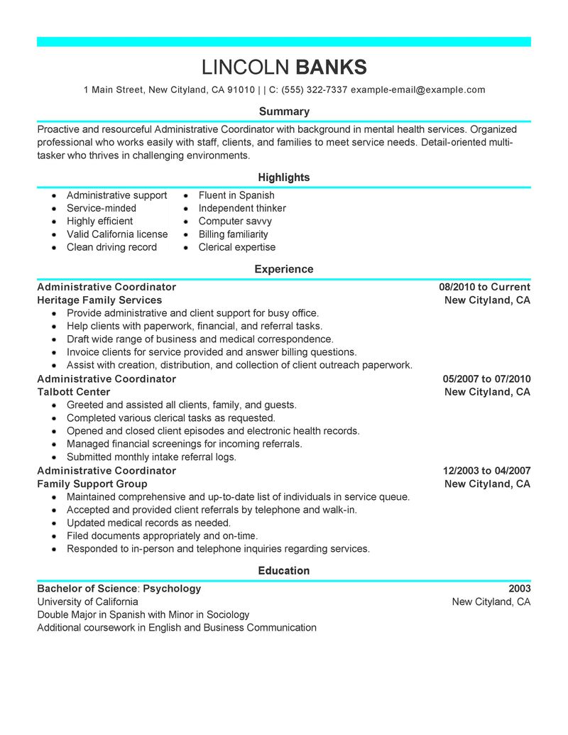 Social service resume coordinator