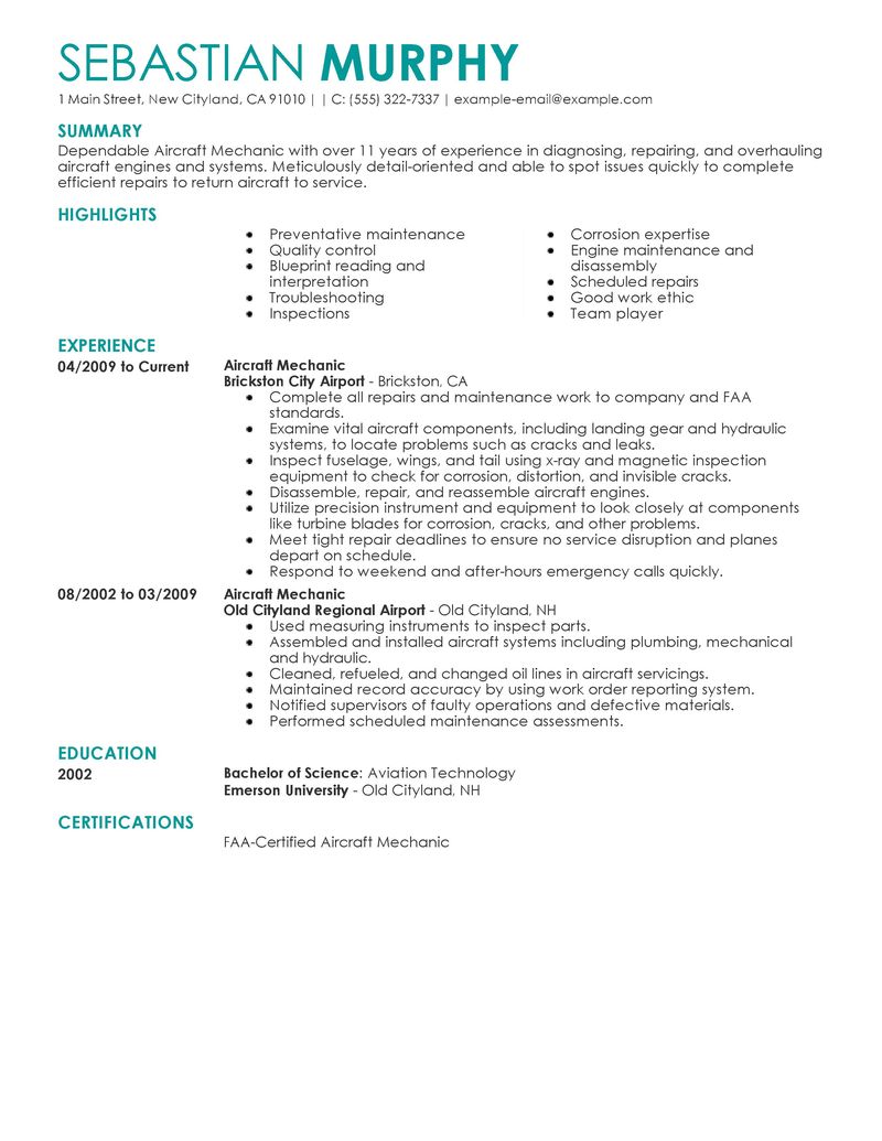 Mechanic resume job search