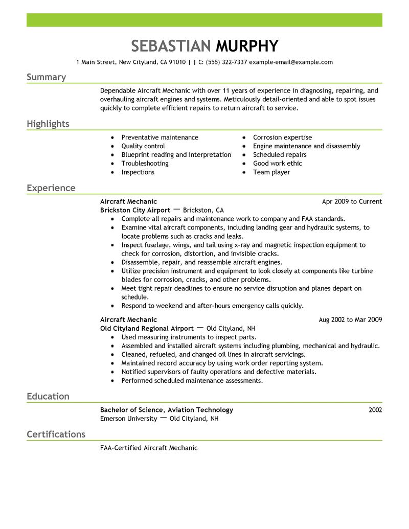 Good mechanic resume