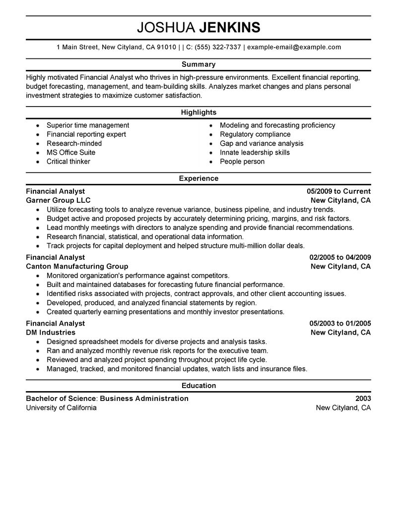 resume for analyst
