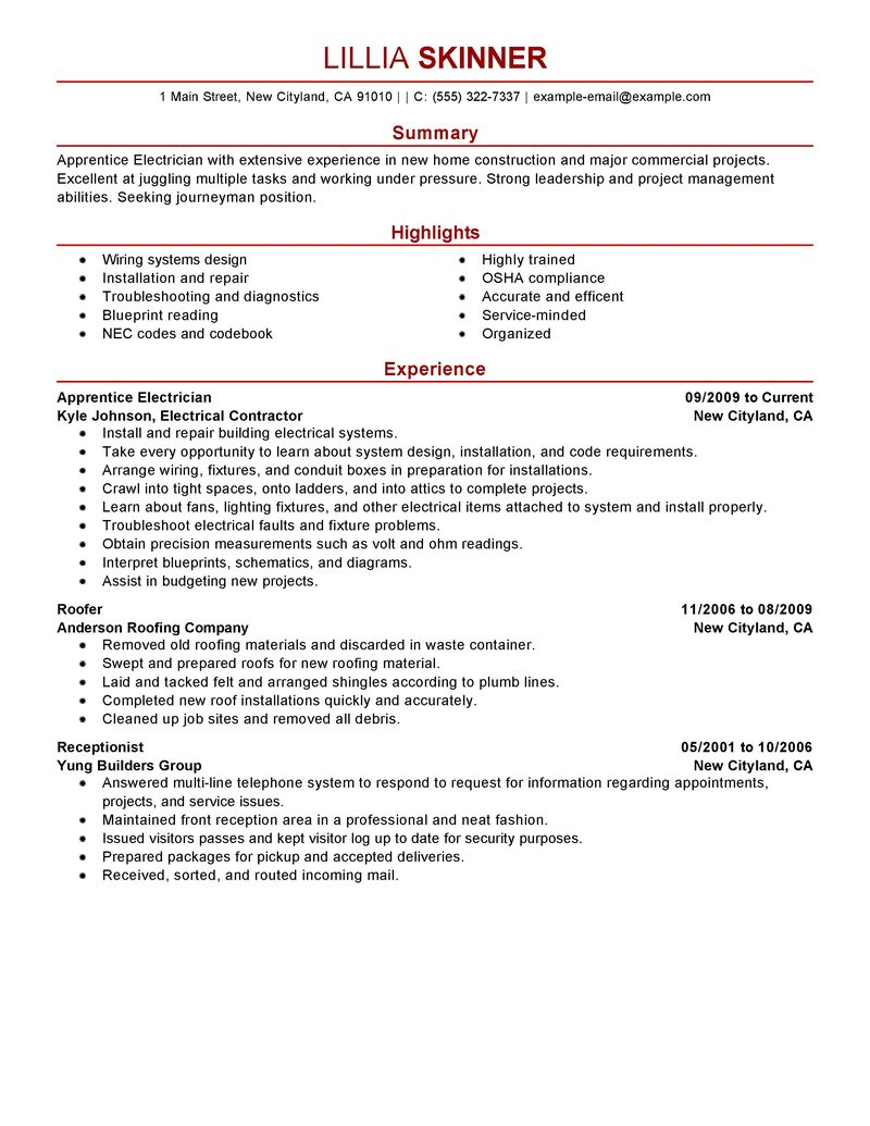 Best Apprentice Electrician Resume Example  LiveCareer