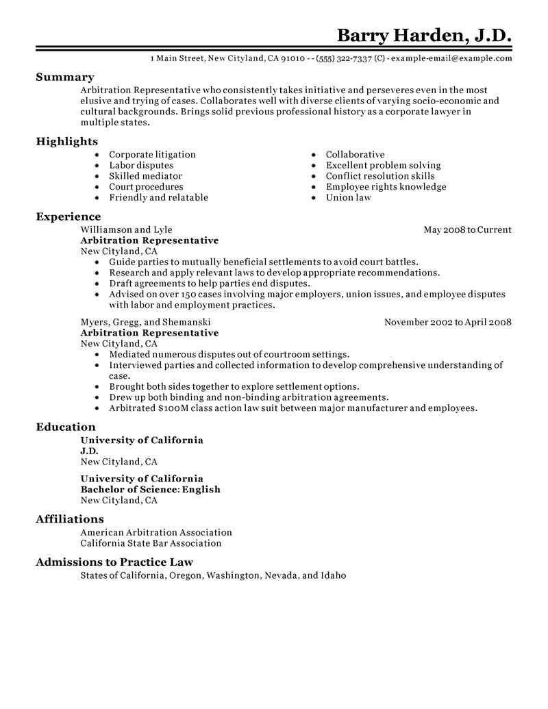 Sample resume for union representative