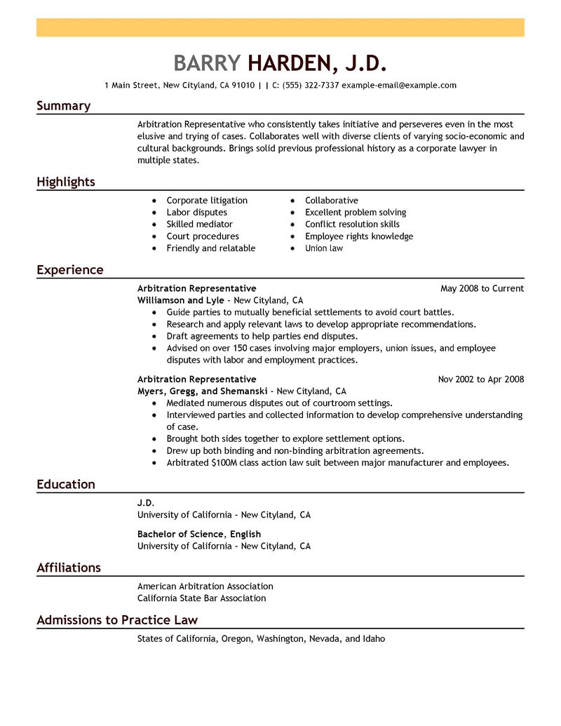 Sample resume for union representative