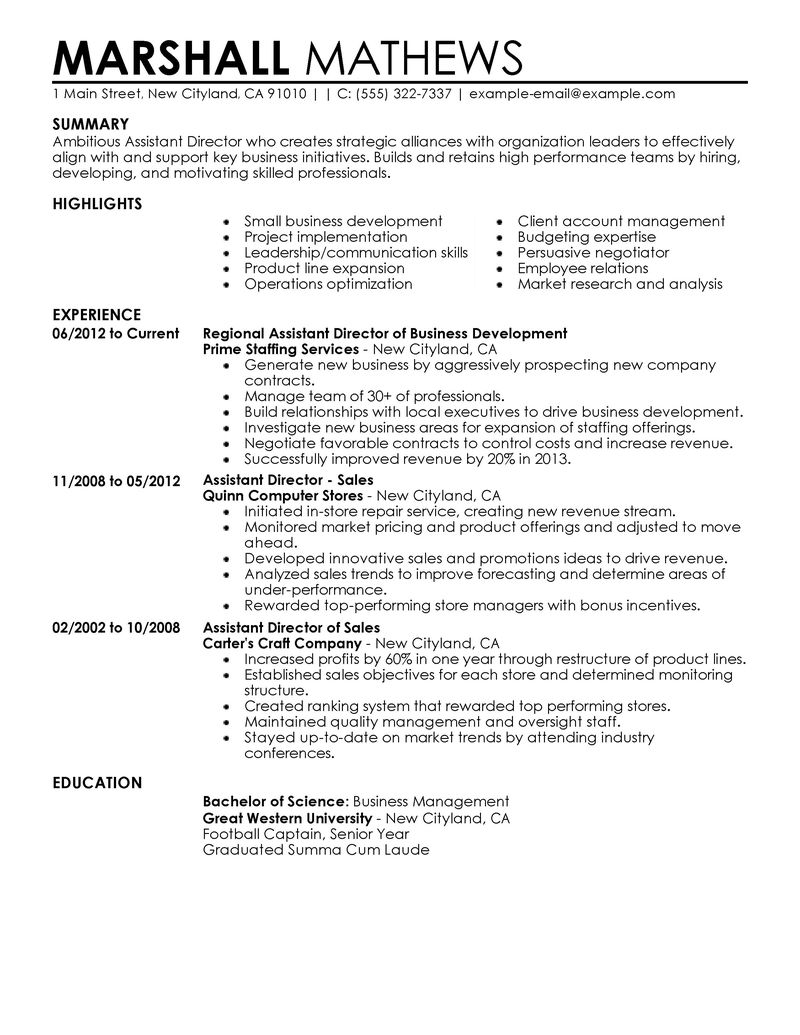 resume of managing director