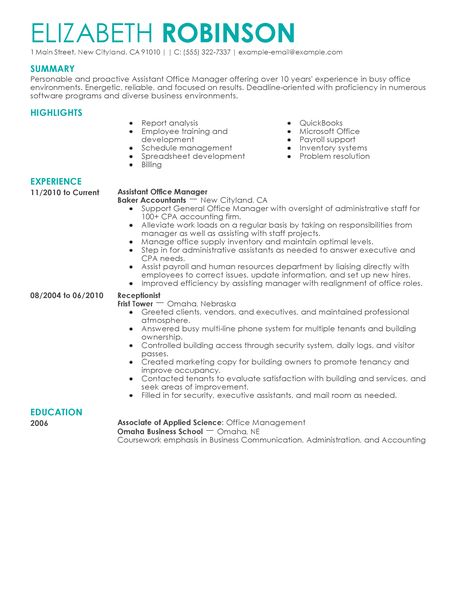 admin resume sample
