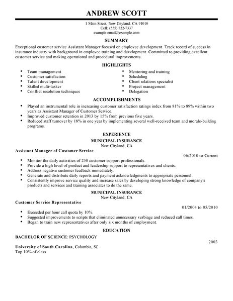 assistant manager resumes