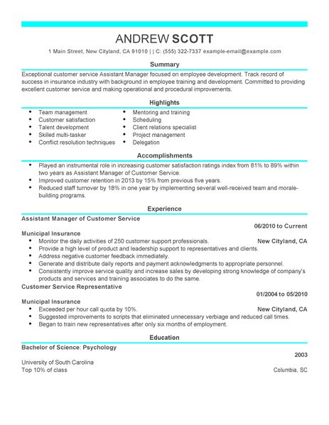 assistant manager resumes