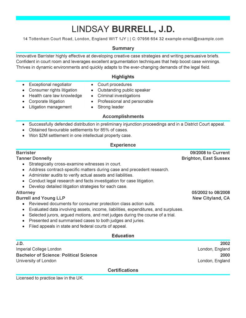 Resume for attorney