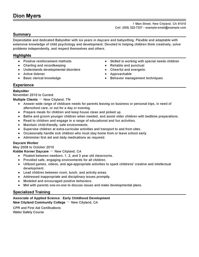 Babysitter on resume example