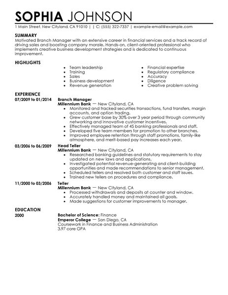 Financial Worker Resume Branch Manager Resume Example