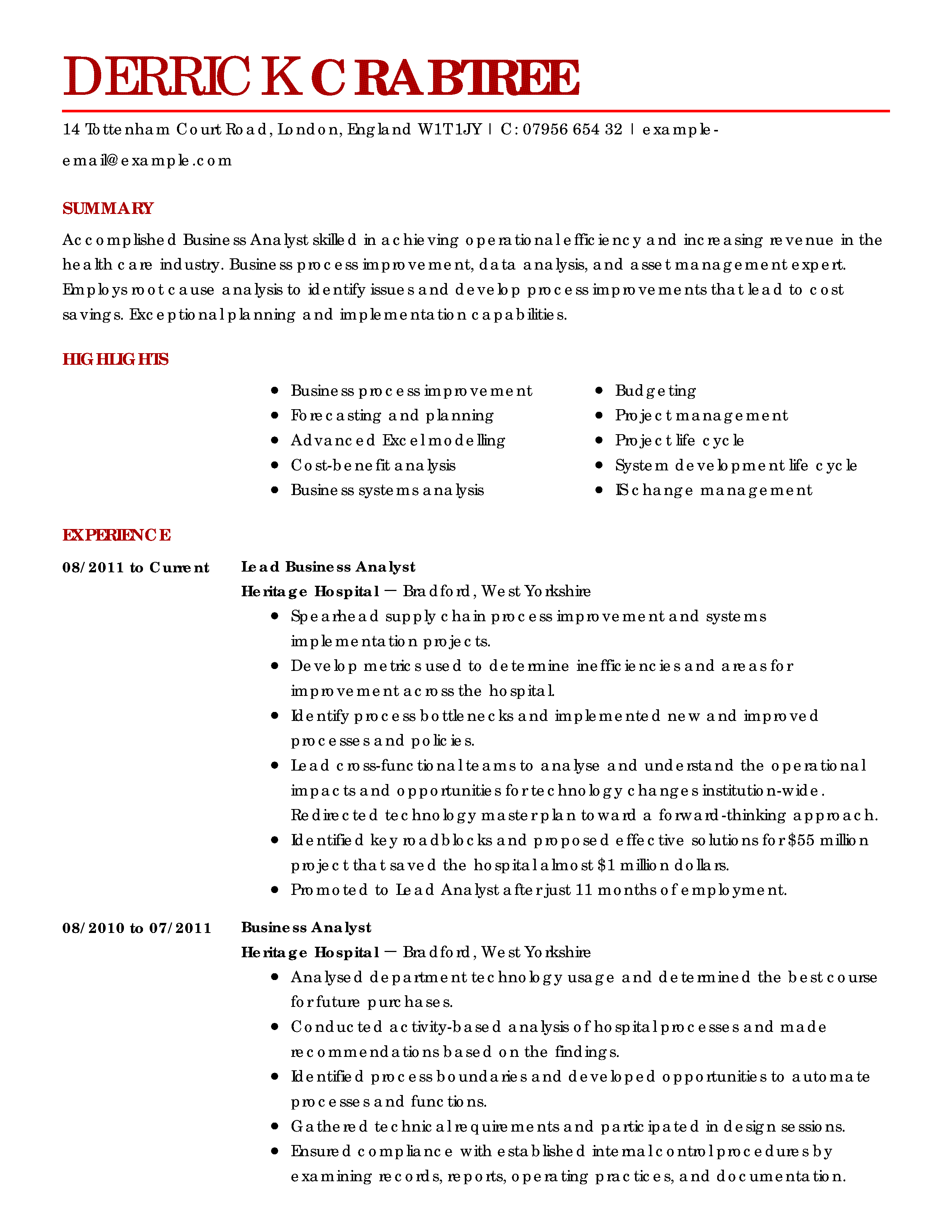 Sample Resume For A Business