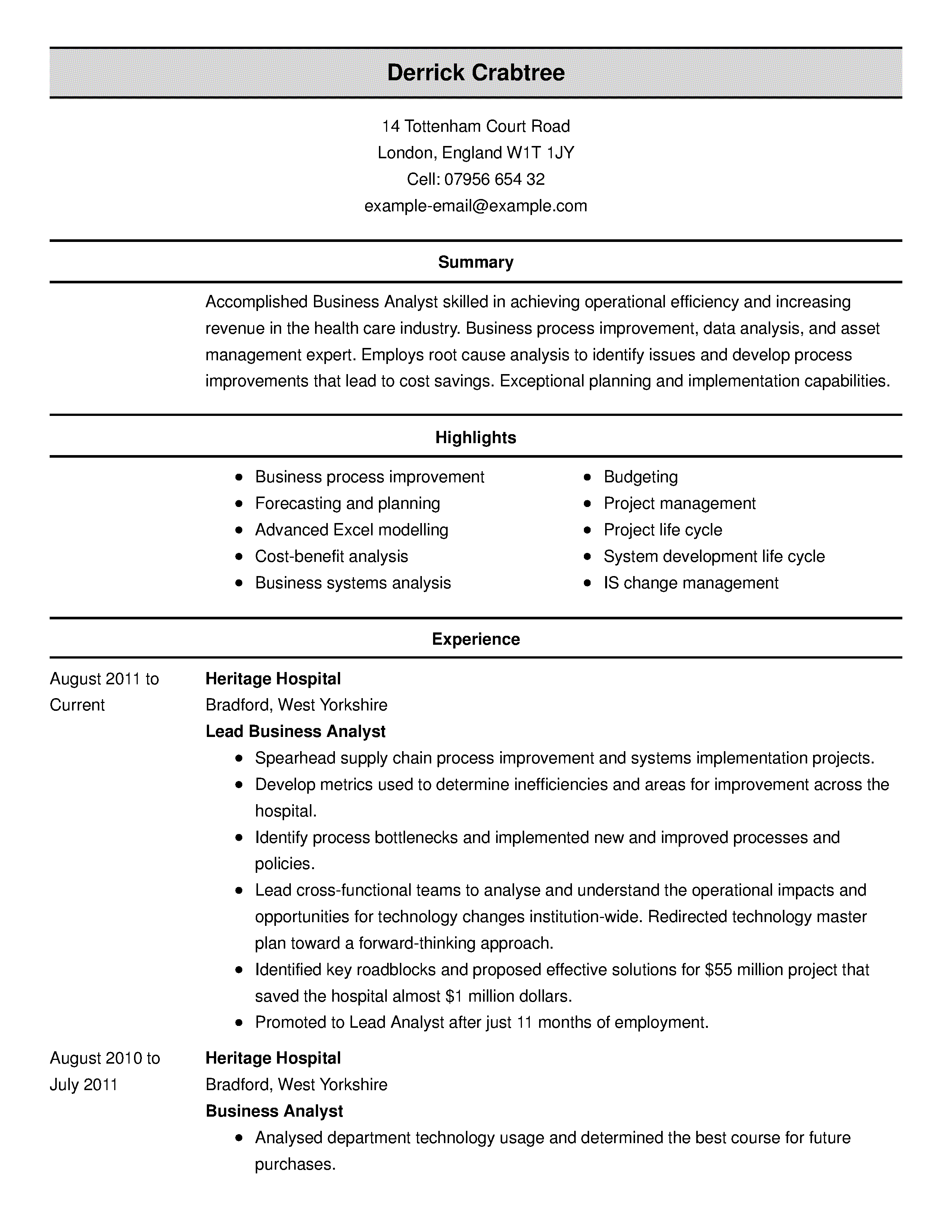 writing resume in business