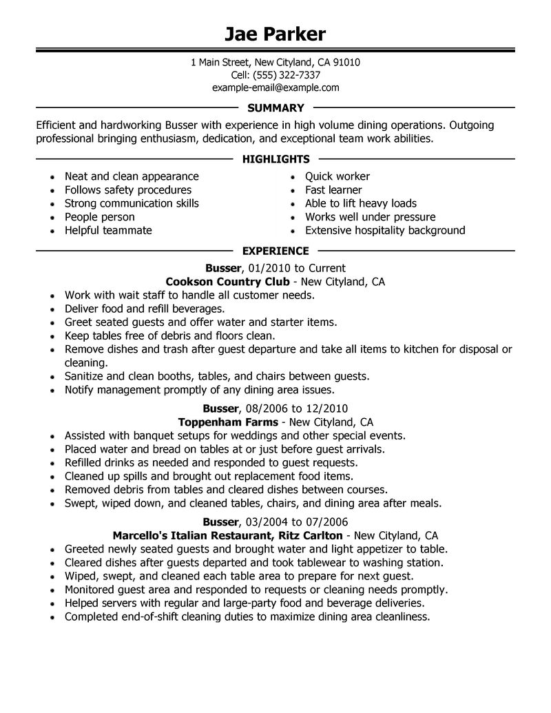 resume Busser Skills Resume best busser resume example livecareer create my resume