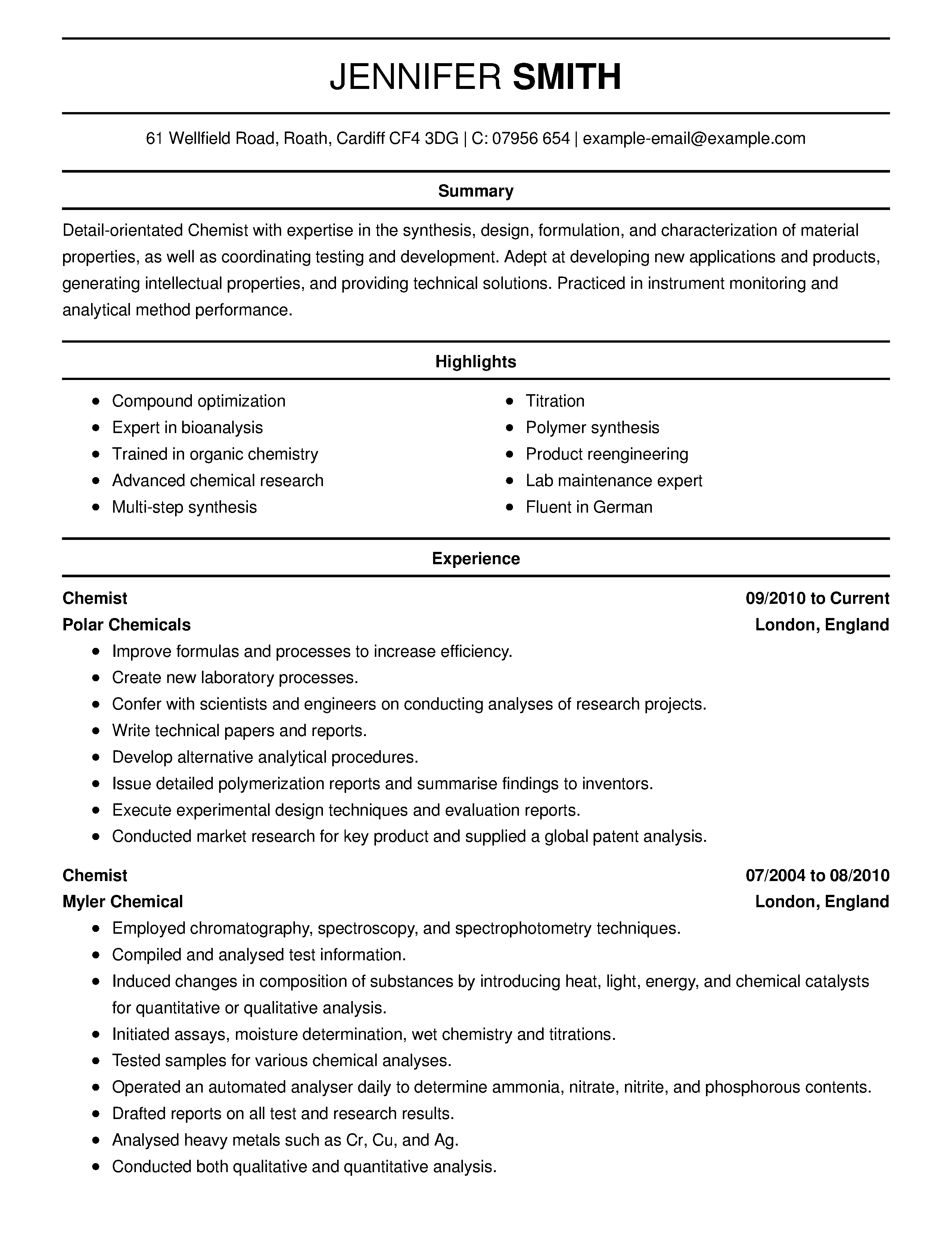 Science industry resume template