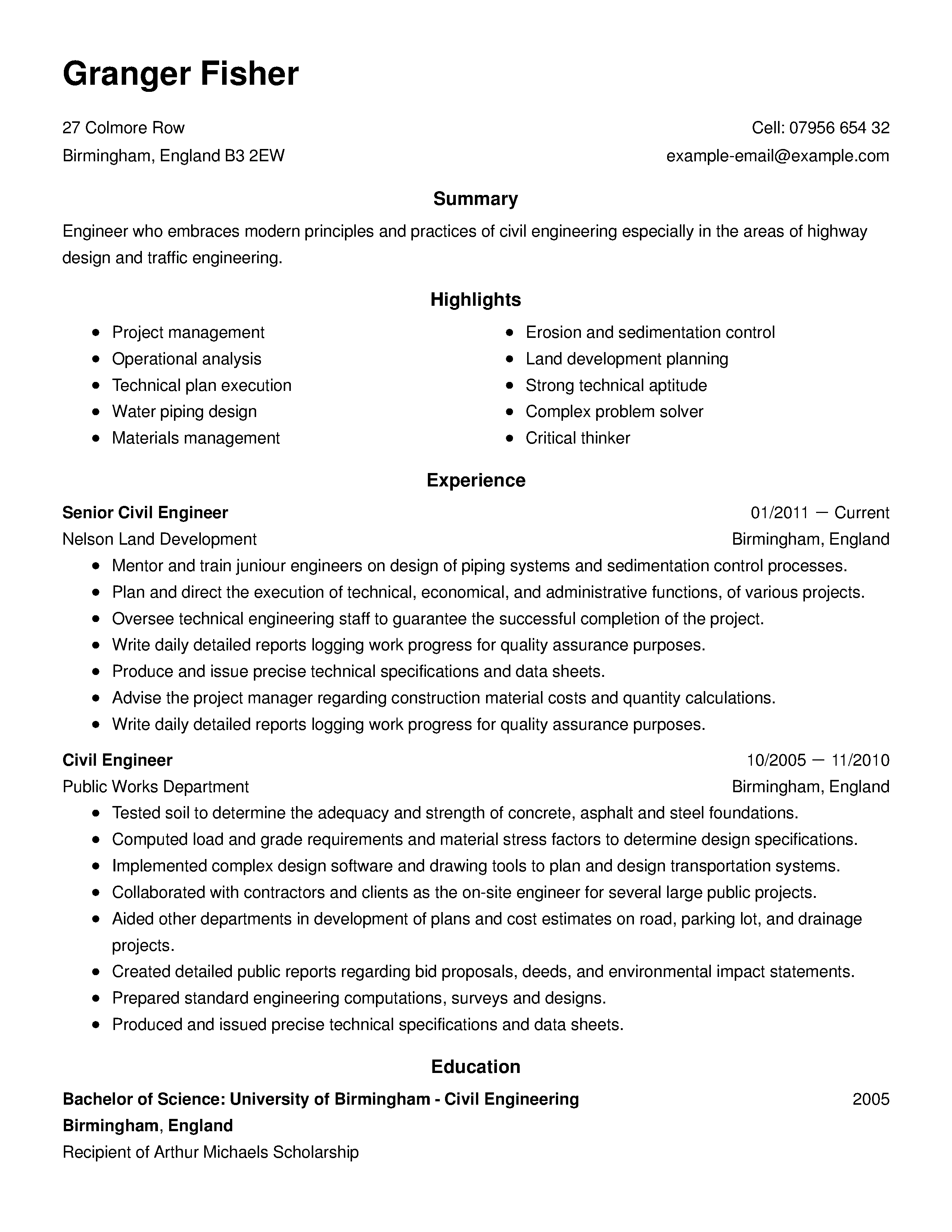 Technical job resume template