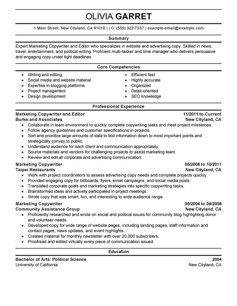 Best Copywriter And Editor Resume Example | LiveCareer